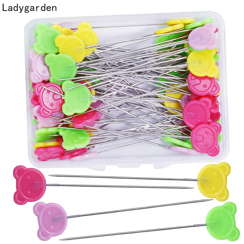 

500PCS 53mm Dressmaking Pin Bear Head Patchwork Needles Positioning Pins Apparel Sewing Needles Accessories with Plastic Box