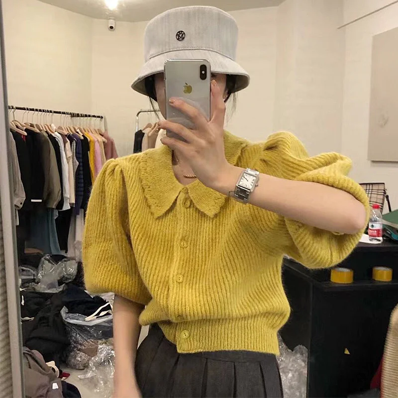 Корейский шикарный однобортный Свободный вязаный кардиган из мягкой кожи белого