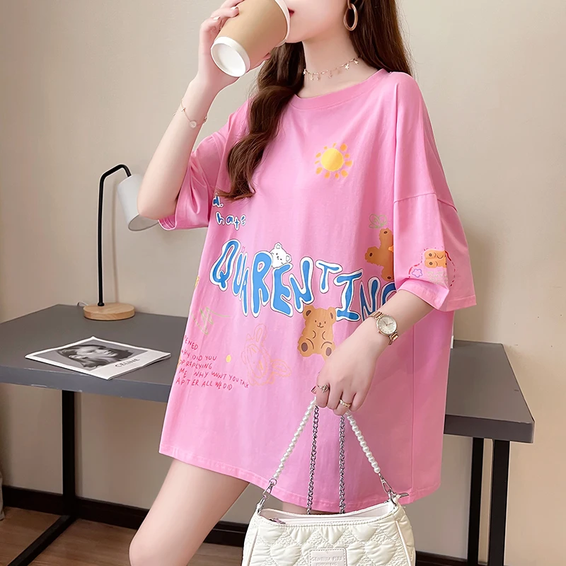 Летняя новая Двухслойная футболка с коротким рукавом и мультипликационным