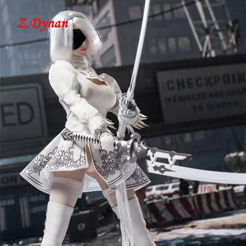 

1/6 Scale NieR:Automata 2B YoRHa Female Head Sculpt White dress Clothes weapon set for 12" Tbleague S10D Figures body doll