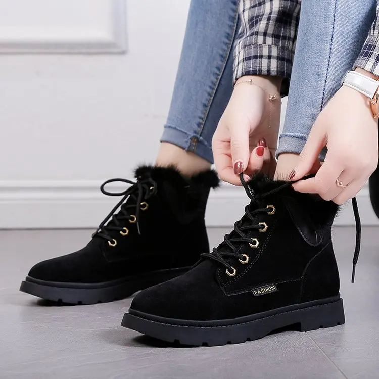 Осенние повседневные женские ботильоны теплые зимние ботинки на плоской подошве