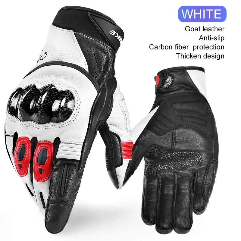 White and Red INBIKE перчатки из козьей кожи, мотоциклетные мужские перчатки для мотоцикла, амортизирующие накладки, защитное снаряжение, мотоциклетные перчатки из углеродного волокна - Цвет: White and Red
