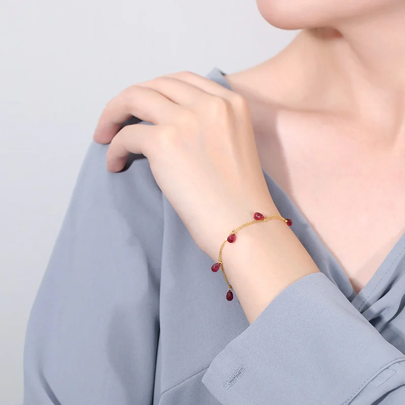

Женский двухслойный браслет DAIMI GEMSTONESFaceted Ruby из натурального желтого 18-каратного золота