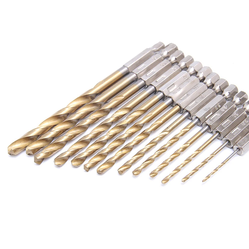 

1/4 Hex Shank 1.5-6.5mm Screwdriver Twist Drill Bit 13pcs/set HSS High Speed Steel Titanium Coated Drill Bit Set