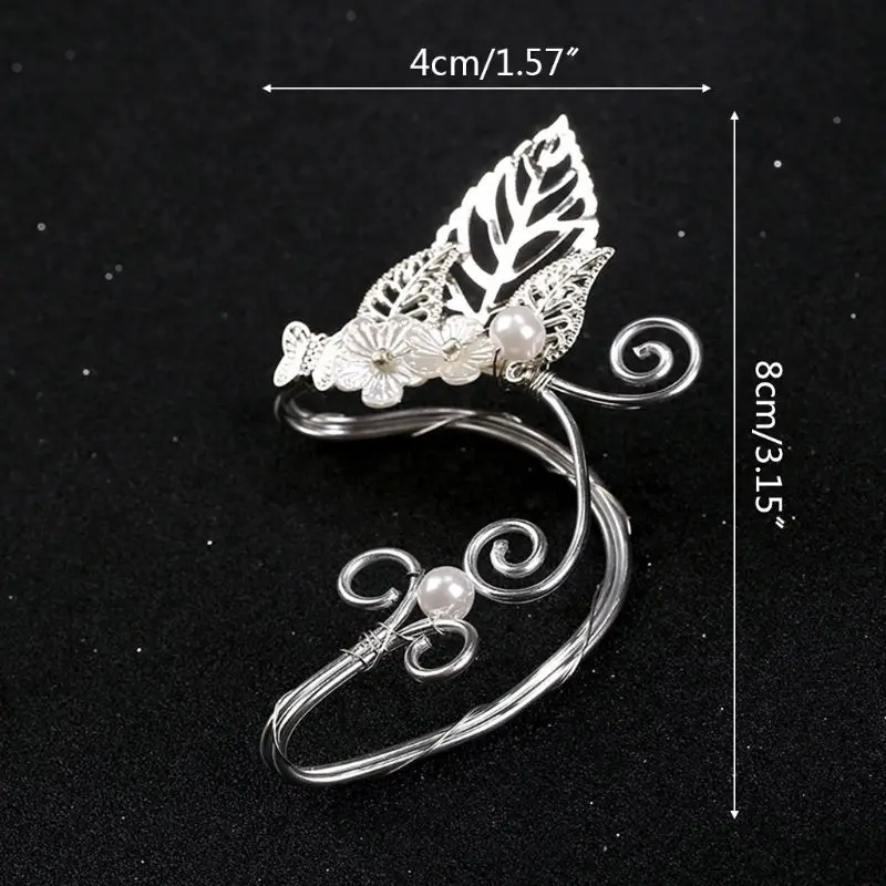

Elf Pearl Hollowed Ear Clip Without Piercings Flower Leaf Cosplay Wrap Earrings XXFD
