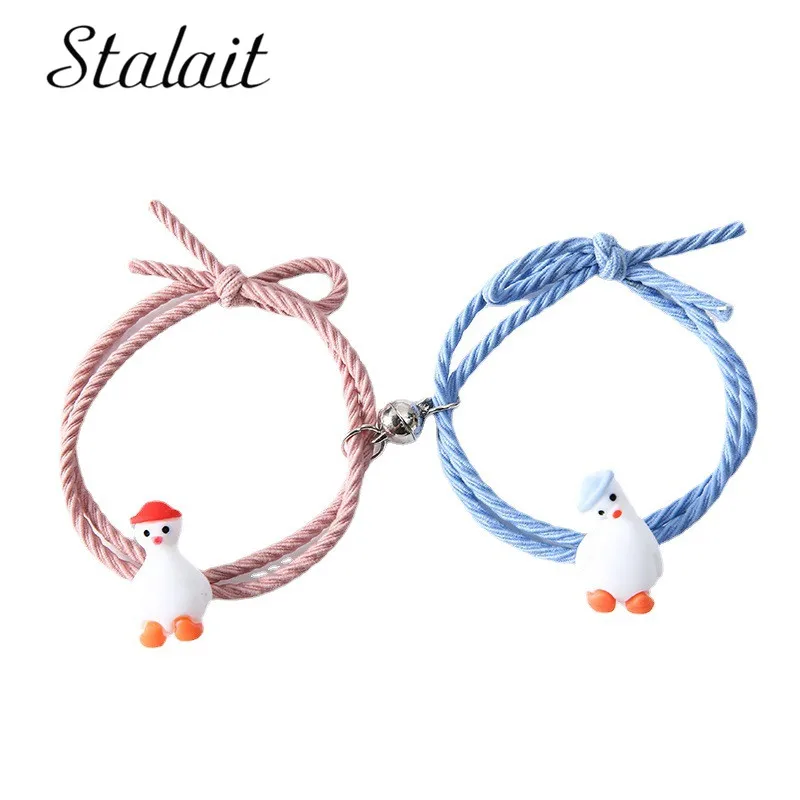 

Kawaii Just Love You Duck Love Couple Bracelets Magnetic Pink Black Best Friend Braided Handmad Knot Lucki Rope Bracelet