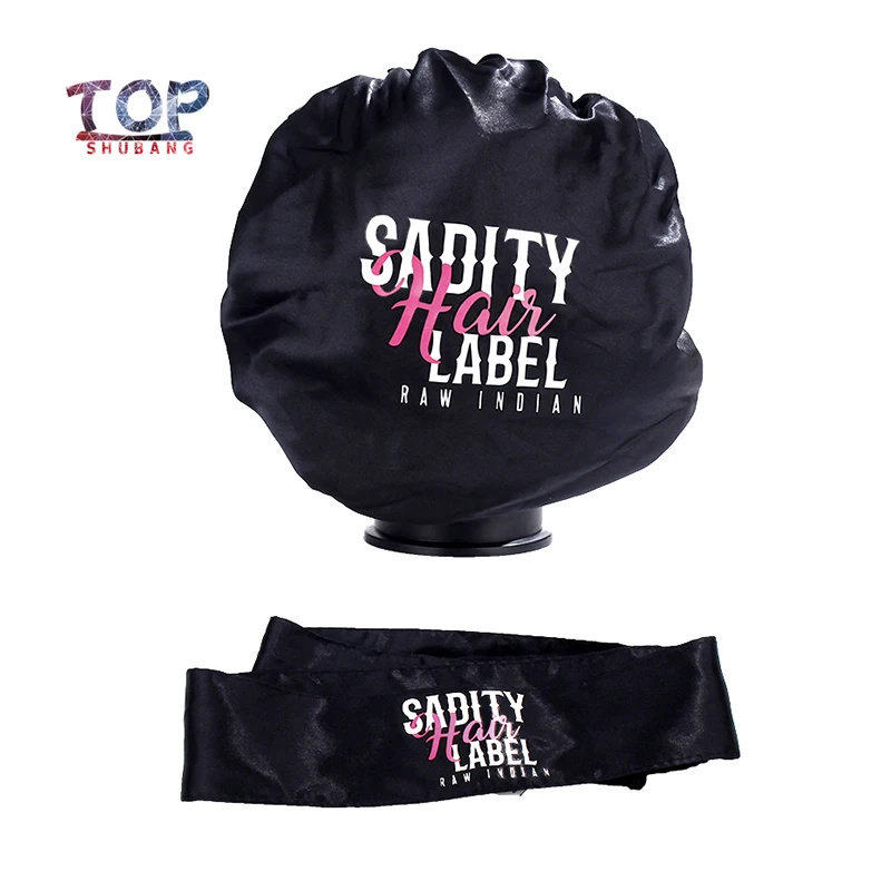 Индивидуальный Логотип девственные волосы атласная повязка для волос и шапка