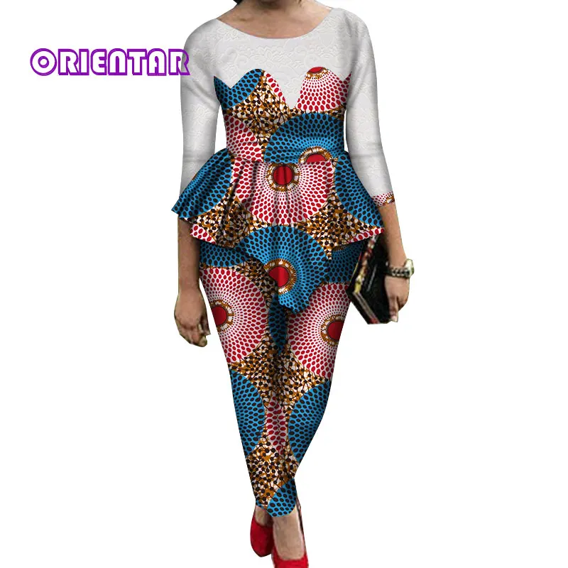 13 2 Pieces Sets Women African Pants Sets African Wax Print Long Sleeve Lace Tops and Pants Women Bazin Riche African Suits WY689 - Цвет: 13