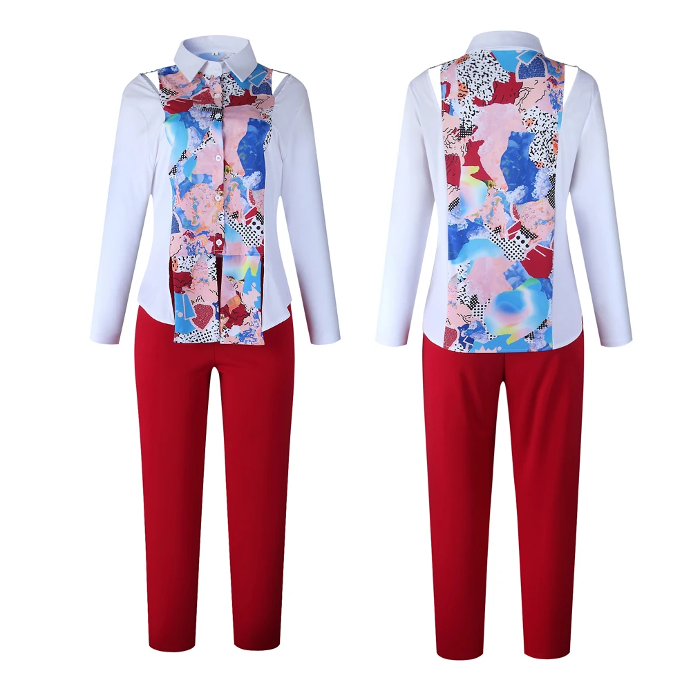

2 Piece Set Africa Clothing For Women Plus Size Pant Suits Ladies Business Office Shirt Tops+pants Suits African Sets Ladies