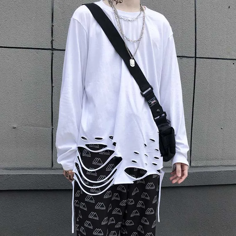 32440white NiceMix Harajuku футболка женская поддельная 2 шт. принт японский Fujiang Ужасы комиксы длинный рукав рубашка Женская Vetement Femme - Цвет: 32440white