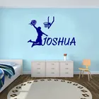 Наклейки для баскетбола, с пламенем и именем на заказ, спортивные, баскетбольные, настенные наклейки, для мальчиков, для спальни, модные украшения D18