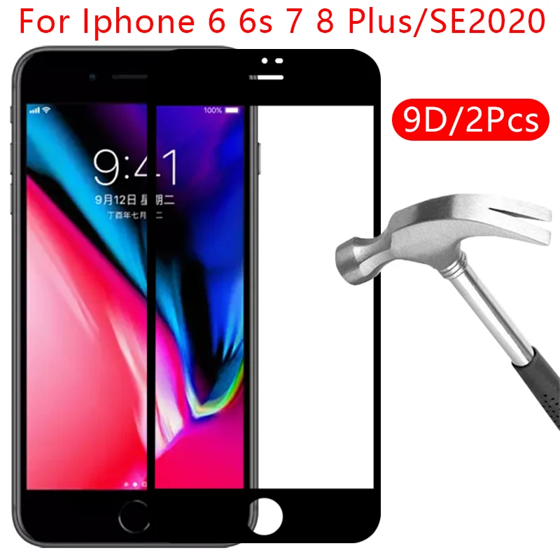 

9d protective tempered glass for iphone 6 s 6s s6 7 8 plus se 2020 2 screen protector on i phone iphon 6plus 6splus 7plus 8plus