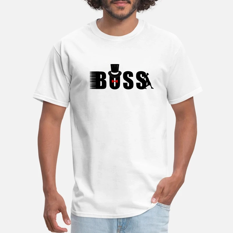 Новое поступление Летнее Мужская футболка натуральный Boss с принтом Человек