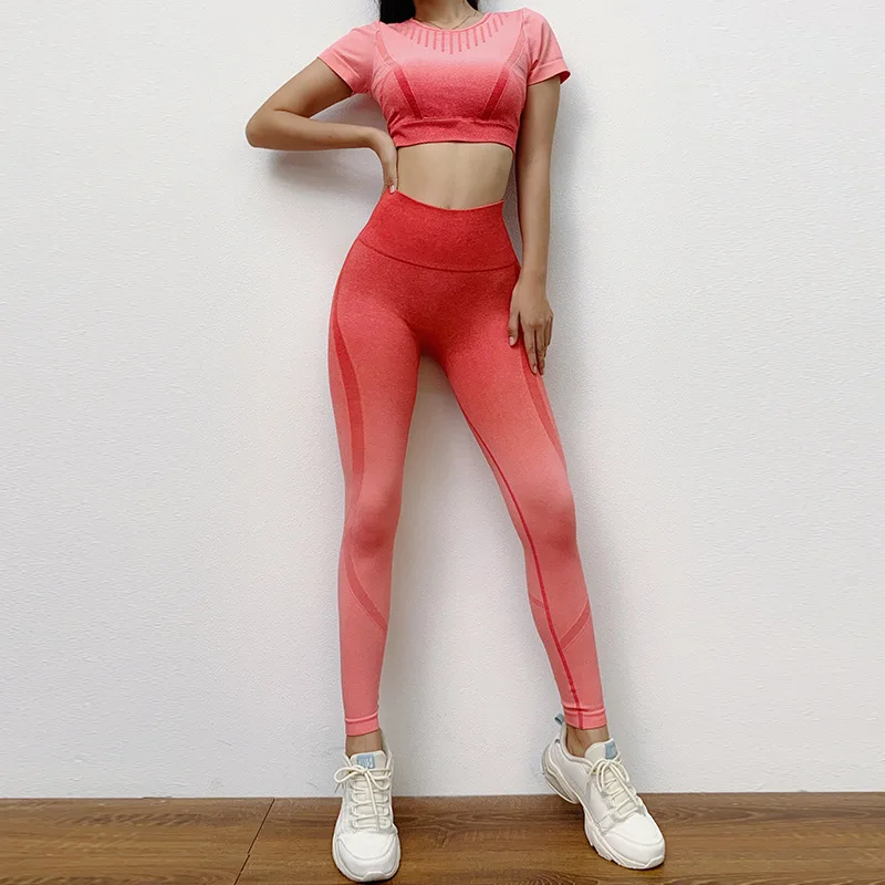

2021 new European and American sexy seamless Yoga suit women's gradual tight elastic fitness suit women's clothingitness Legging