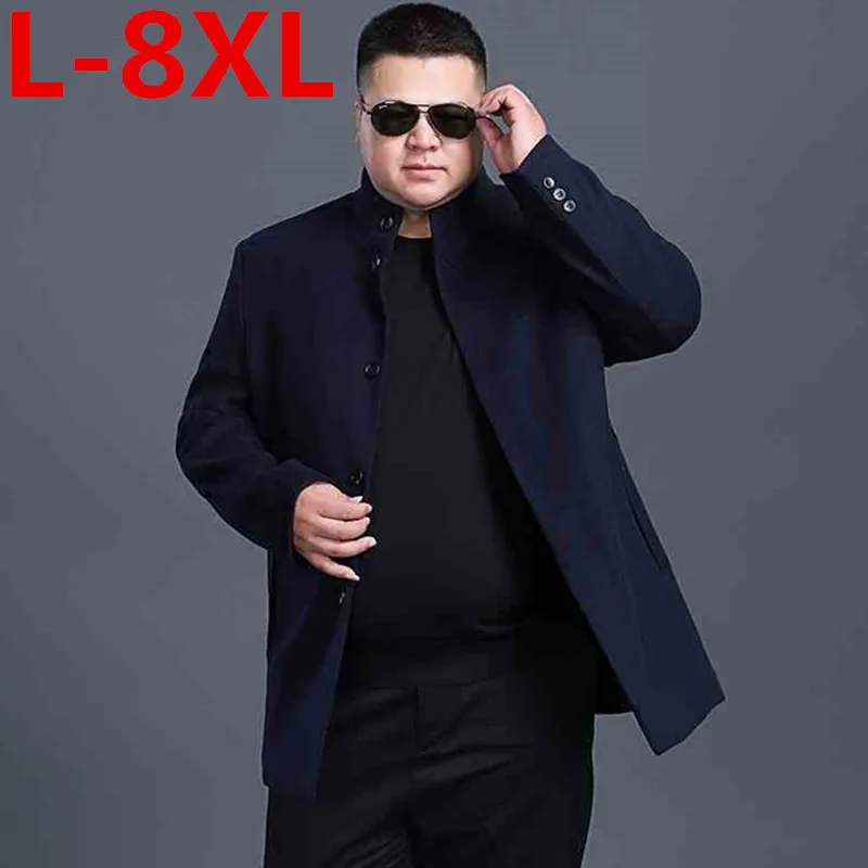 Новое зимнее шерстяное длинное полупальто 8XL7XL 6XL 5XL 4XL мужское приталенное