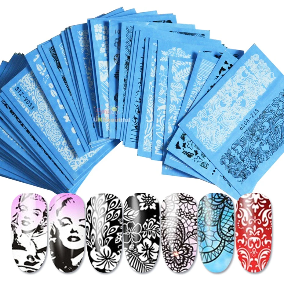 48 шт./компл. черно белые наклейки для ногтей кружево Красота дизайн водные