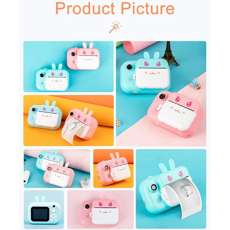

1080P HD Instant Print Camera Kids Camera with Thermal Photo Paper and 16G Memory Card for Children Birthday Gifts