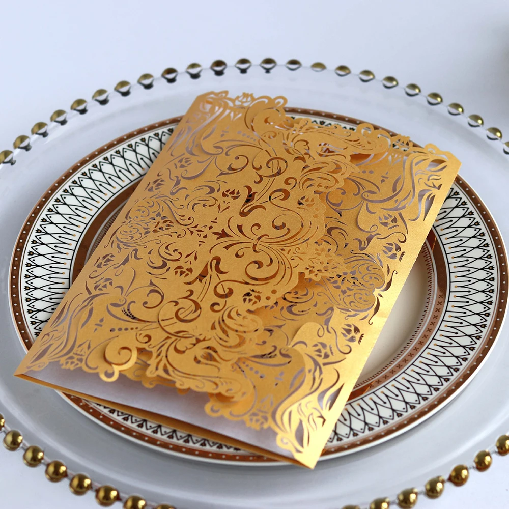 

10pcs Hollow Laser Cut Greeting Card Elegant Engagement Wedding Invitation Card Birthday Party Supplies Customize Business