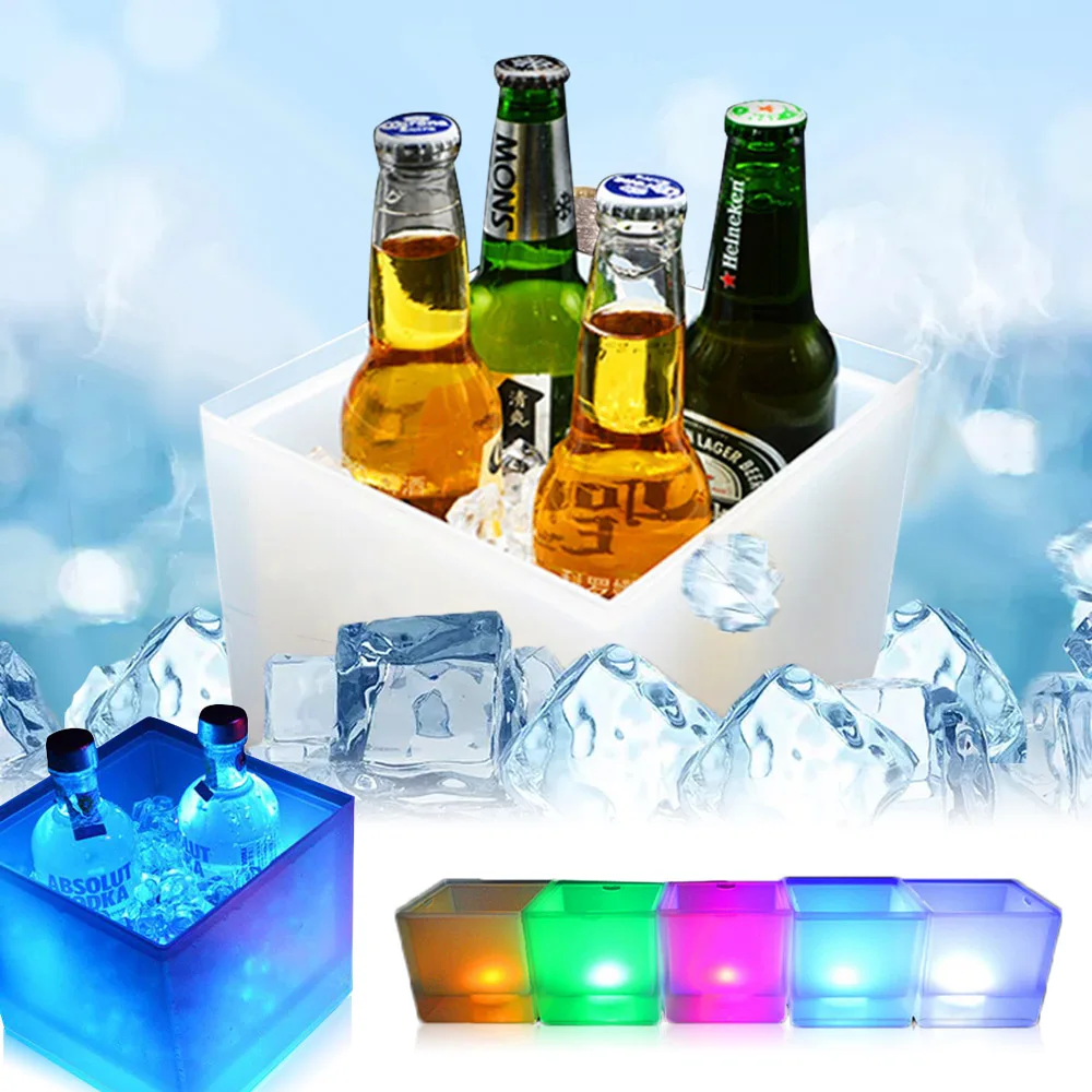 2PCS 1PC LED Ice Bucket RGB Color Changing Double Layer Square Bar Beer Ice Bucket Ice Wine Bucket 3.5 L for Party, Home, Bar