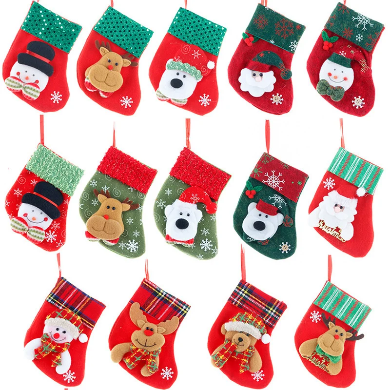 

Hot Christmas Gift Stocking Sack Santa Claus Xmas Tree Hanging Decor Mini Snowflake Stockings Stuffers Candy Gifts Bag Navidad