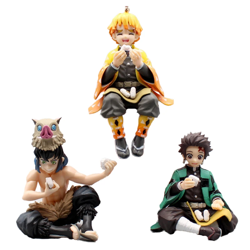 

10cm Cute Demon Slayer PVC Action Figure Model Figure Toy Kawaii Rice Ball Tanjirou Zenitsu Inosuke Room Decor Doll Gift for Boy