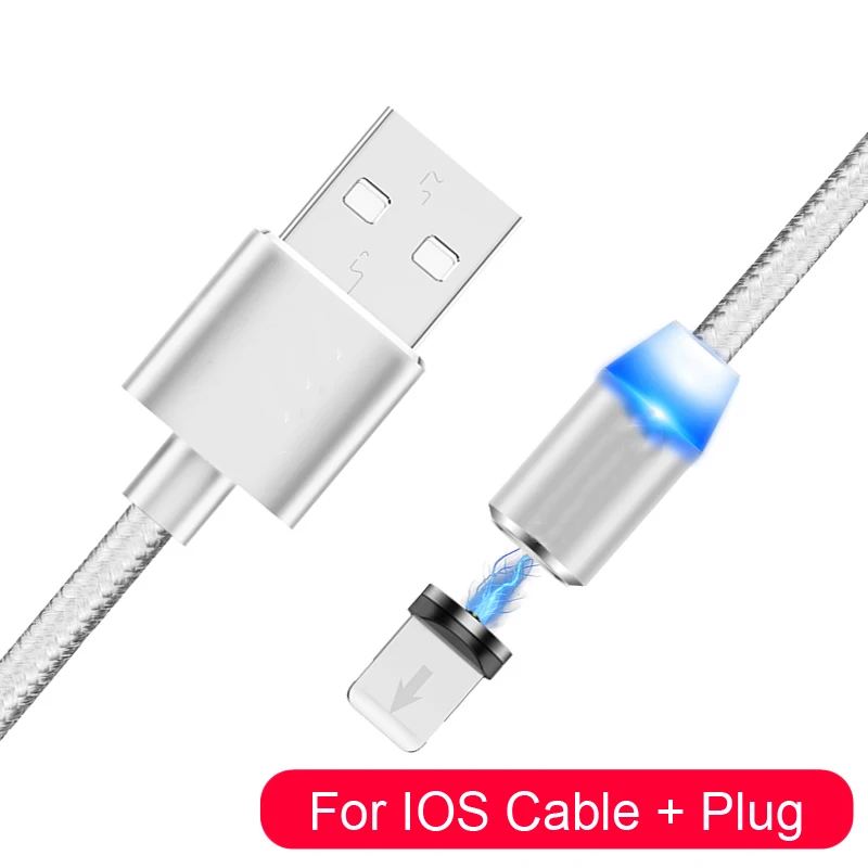 Oppselve Магнитный Micro USB кабель для iPhone samsung Android мобильный телефон Быстрая зарядка usb type C кабель Магнитный зарядный провод шнур - Цвет: Silver iOS Cable