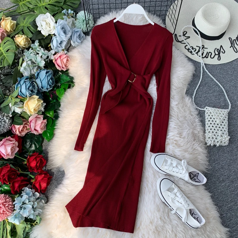 Тонкий V образным вырезом зимний и осенний свитер на зиму облегающие трикотажные