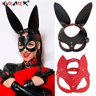 Сексуальные костюмы для косплея, Кожаная маска с заячьими ушками и кошачьими ушками, эротические аксессуары, Фетиш для взрослых, оборудование для БДСМ бондажа
