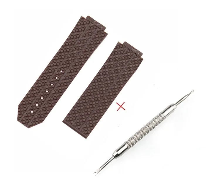 25mmx17mm Watch Accessories Rubber Strap For Hublot Big Bang Series Men and Women Watch Band Accessories - Цвет ремешка: coffee