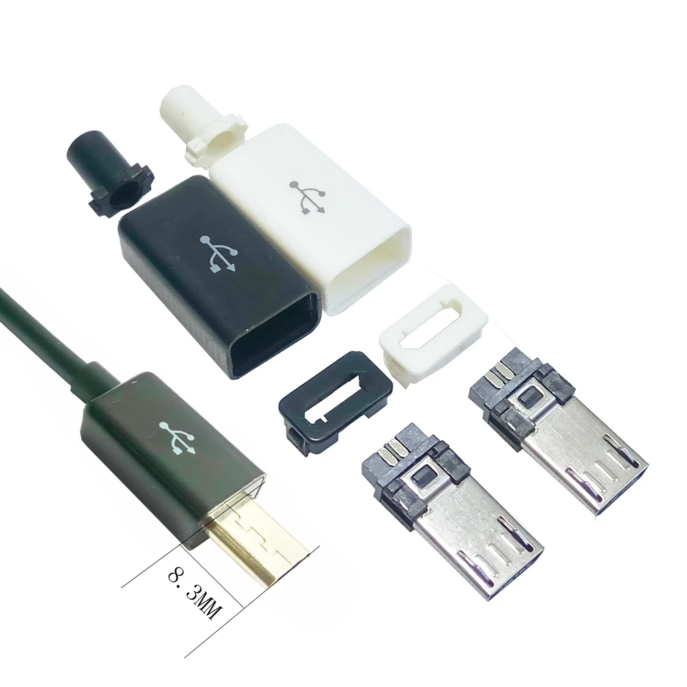 

10 stücke Micro USB 5PIN Schweißen Typ Stecker Anschlüsse Ladegerät 5P USB Schwanz Lade Buchse 4 in 1 weiß Schwarz