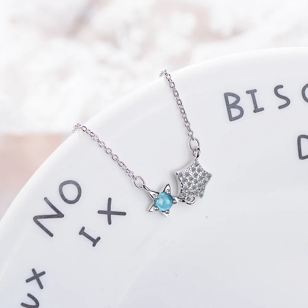 

2021 New Model Blue Crystal Star Zircon Short Chain Clavicle Necklace For Women 925 Sterling Silver Necklace