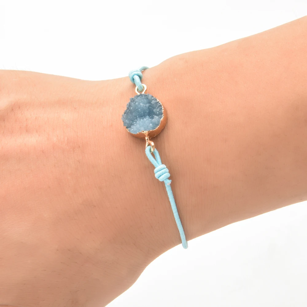 Boho 12 шт./компл. эластичный Друза природного камня шармы браслеты для женщин