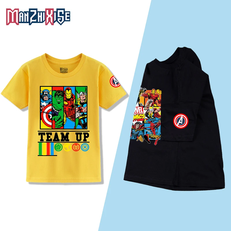

Одежда для мальчиков, аниме Marvel, Детская футболка, Мстители, Железный человек, Супермен, забавная качественная черная футболка, футболки, бу...