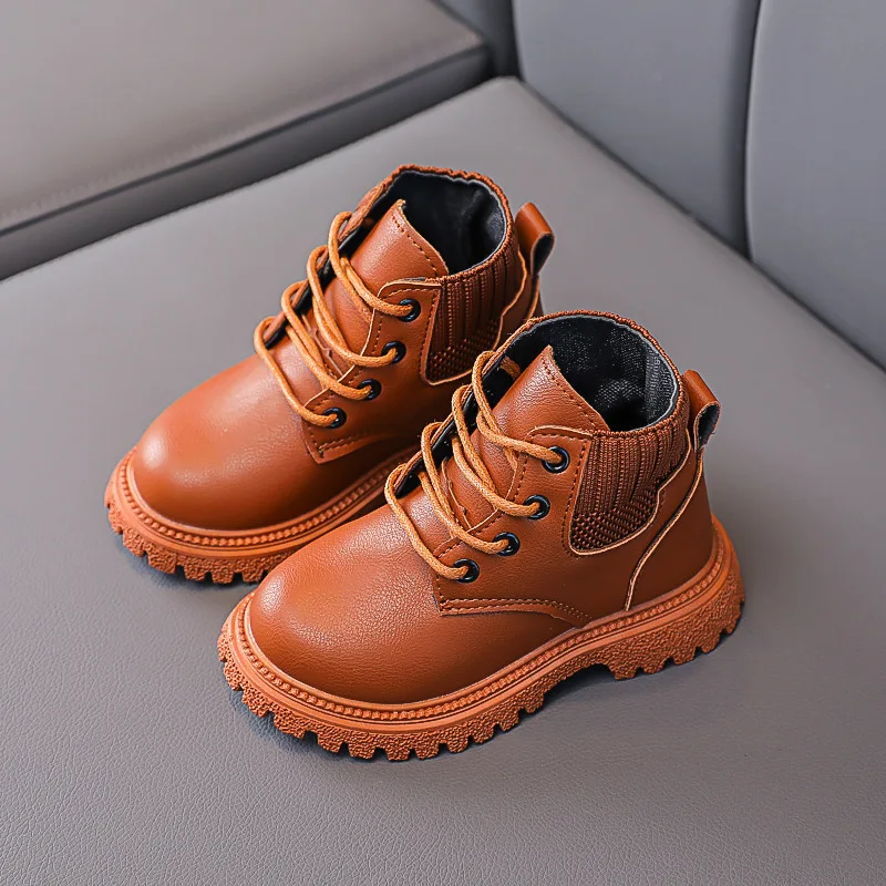 

1-6Y Girls Short Boots Ankle Fashion Kids Leather Shoes Lace-up Lightweight Child Casual Booties Soft Bottom Comfortable Spring