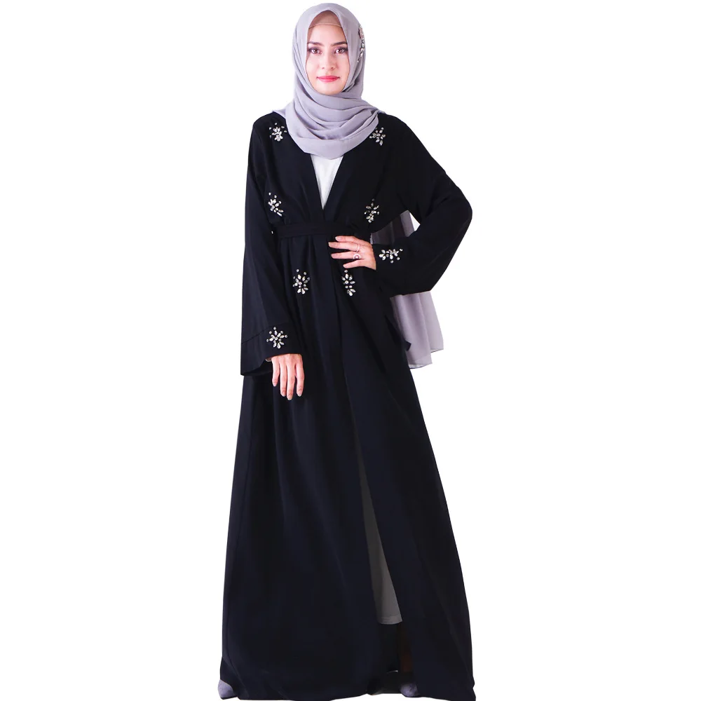 

Muslim fashion Abaya Islam female long Dress Turkish Clothing women cardigan Robe Quality arabic kimono with rhinestone MSL803