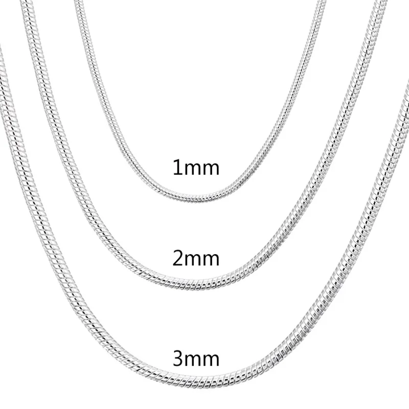 Silver Color 1MM/2MM/3MM Snake Chain Necklace For Men Women DIY Necklaces 40cm-75cm Long Chain Fit Pendant Fashion Jewelry