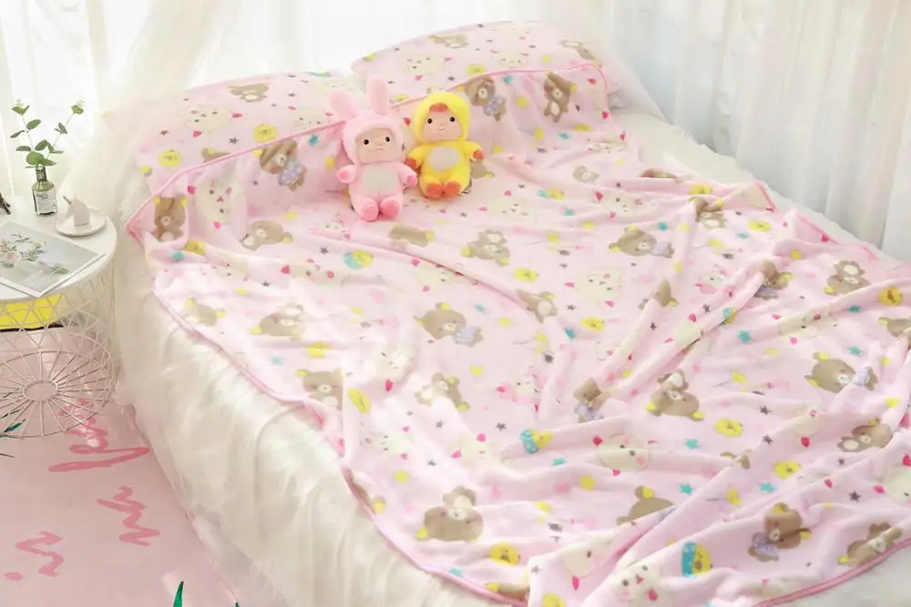 

Rilakkuma plush blanket pink bear pillow case cover flannel blanket sheet girl romantic gift surprise gift for daughter