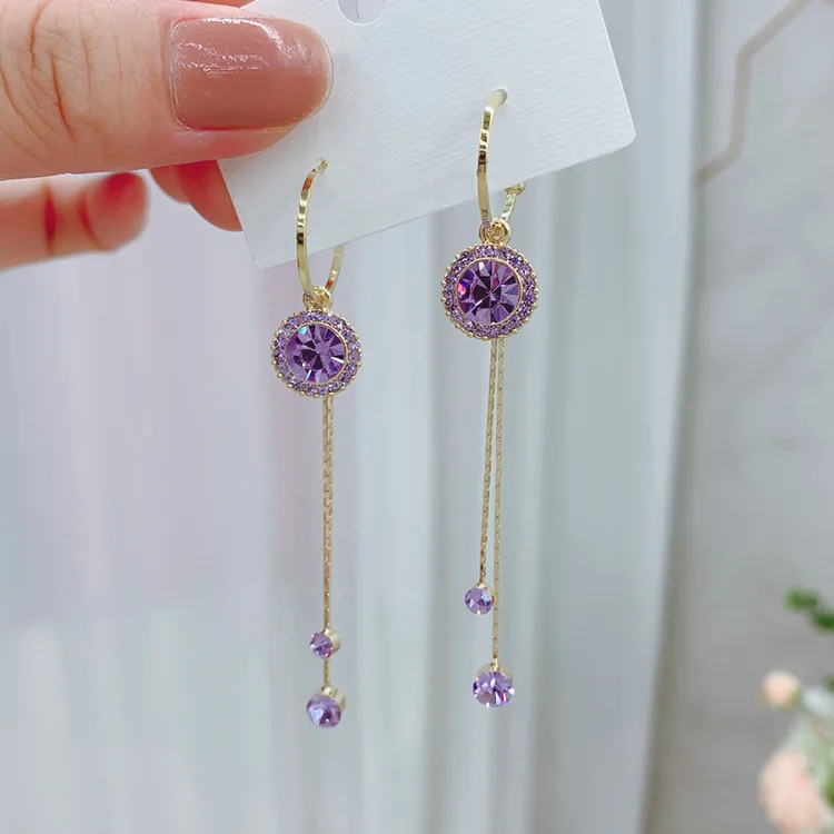 

Trendy Style Elegant Large Round Purple Bead Hoop Drop Earrings Ball Bead Pendant Dangle Earrings for Women Gift