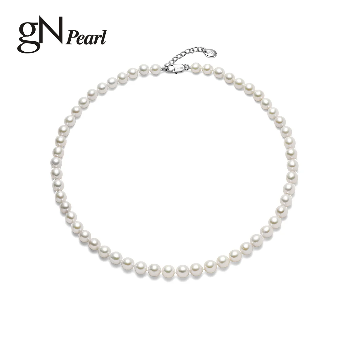 

gN Pearl akoya 6-7mm Genuien White Natural Freshwater Round Pearl Necklaces 925 Sterling Silver Clasp Chains Chokers gNPearl