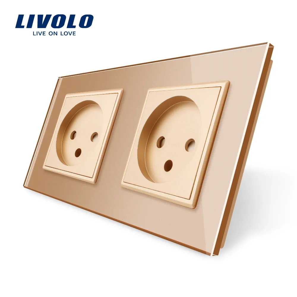 Gold without logo Livolo/Стандартный двойной Израиль Мощность гнездо, Стекло Панель, переменный ток, 100~ 250V 16A стены Мощность гнездо, C7C2IL-11/12/13/15(4 цвета), без логотипа - Тип: Gold without logo
