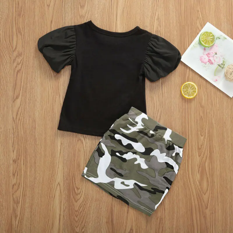 Хлопковая футболка с коротким рукавом и камуфляжная юбка для мальчиков девочек |