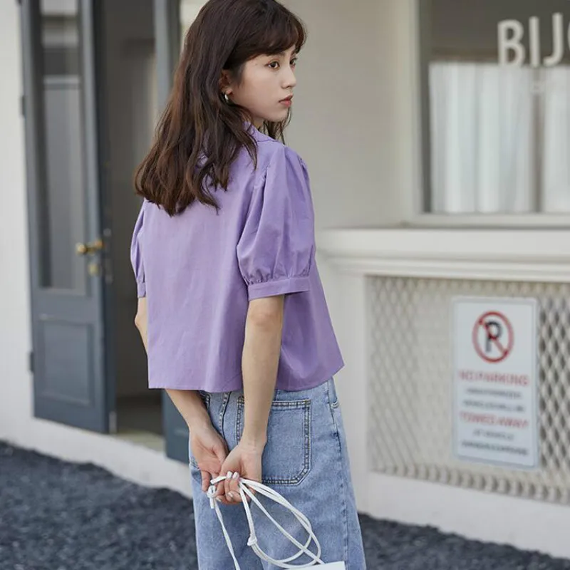 

New Japan Style Sweet Girls Doll Collar Puff Short Sleeve Shirt Womens Summer Chic Short Blouse Woman Kawaii Tops