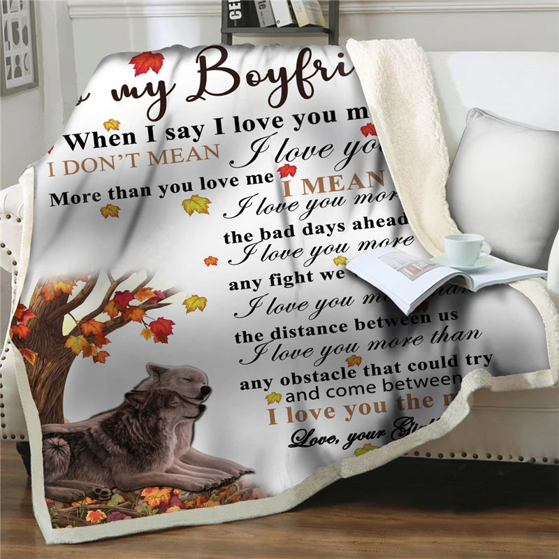 

Thick Sherpa Blanket Express Love Letter To My Boyfriend Print Plush Throw Blankets for Beds Sofa Home Decoration Beddings Quilt