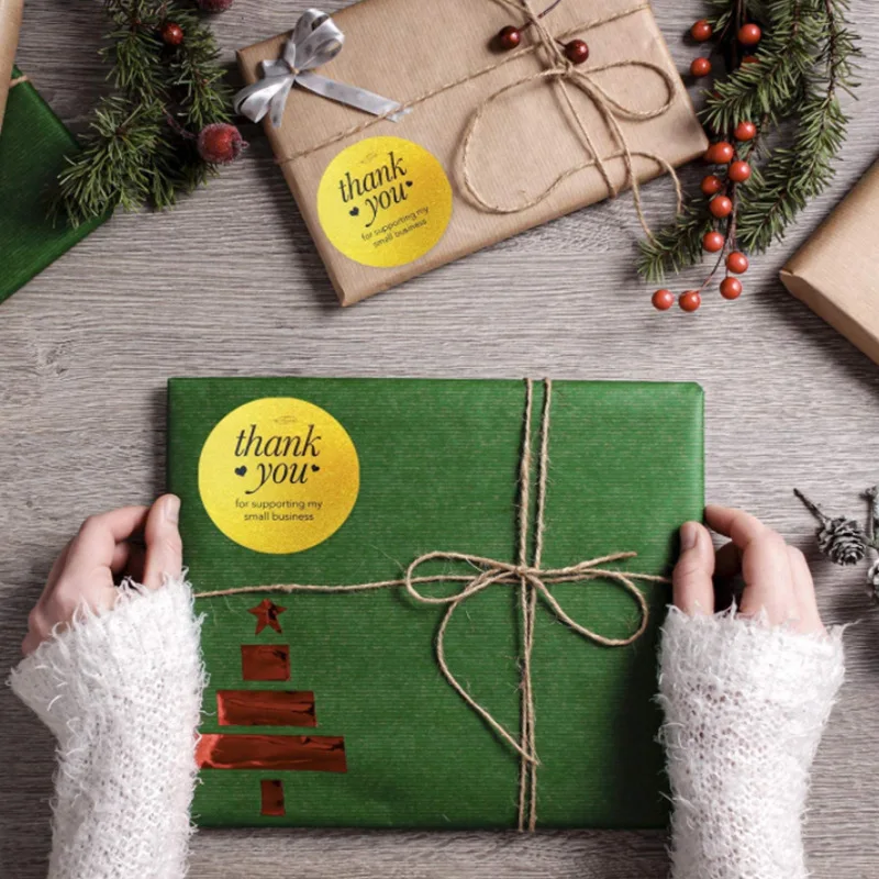 

500 Pcs/roll Korean Thank You for Supporting My Small Business Stickers laser Diy Handmade Seal Labels Stickers Gold Blue green