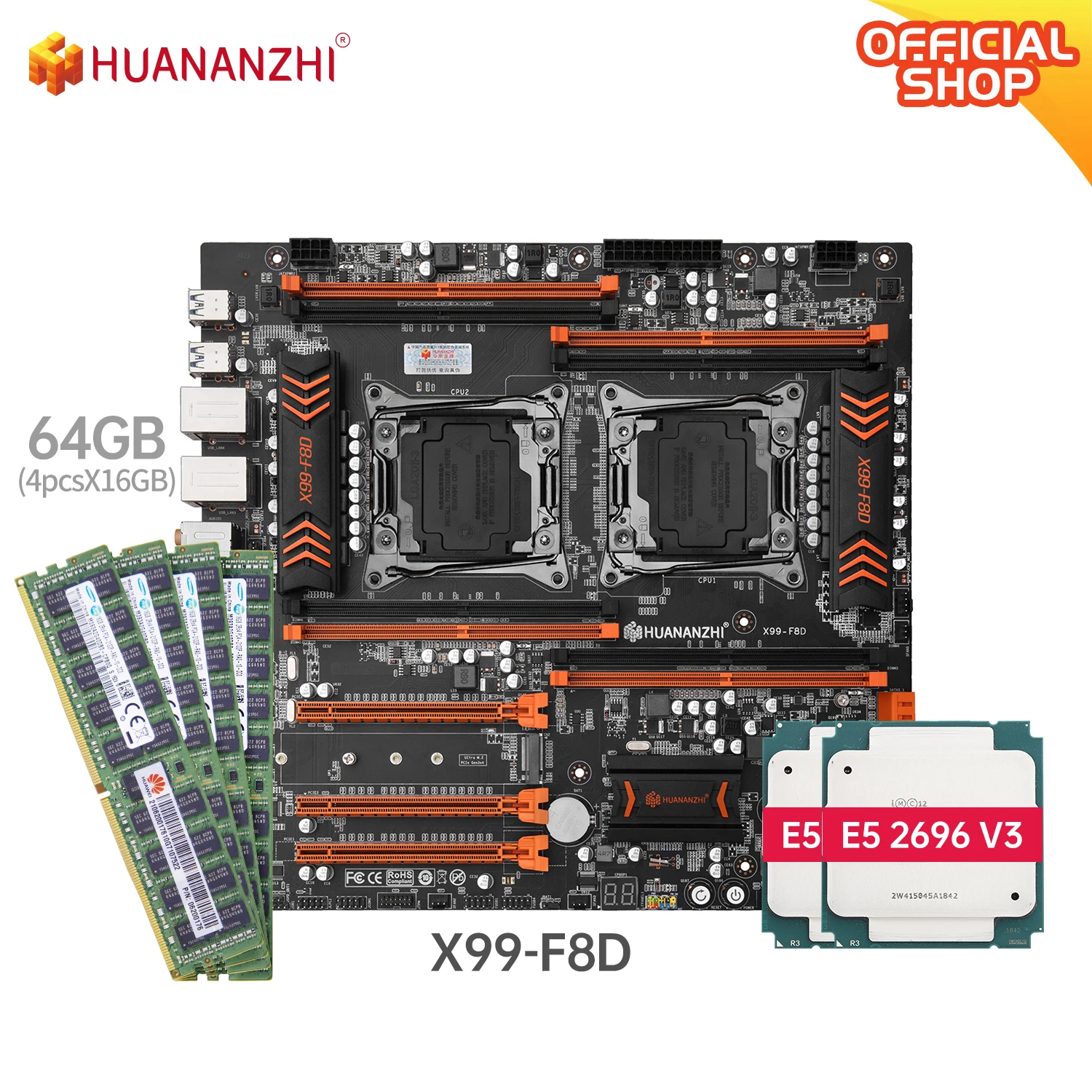 HUANANZHI X99 F8D Материнская плата Intel Dual с XEON E5 2696 V3 * 2 4*16 Гб DDR4 RECC память комбинированный