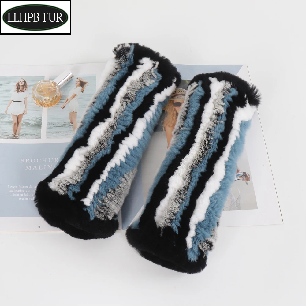 

Good Elastic Women Genuine Rex Rabbit Fur Knitted Mitten Long Style Fashion Real Fur Gloves Winter Women Keep Warm Fur Mittens