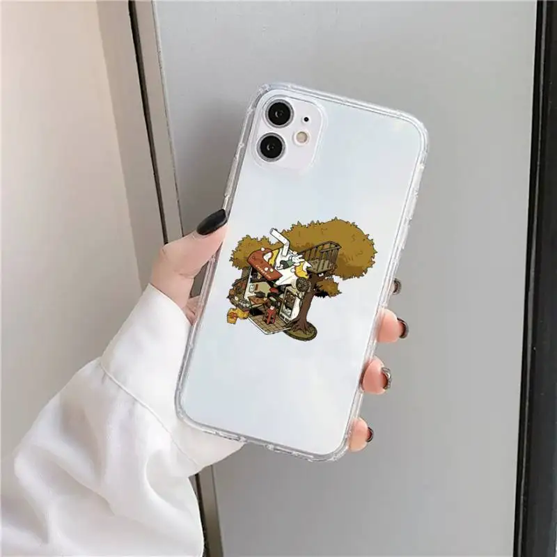 

Cute cartoon illustration cat rabbit Phone Case Transparent for iPhone 11 12 mini pro XS MAX 8 7 6 6S Plus X 5S SE 2020 XR
