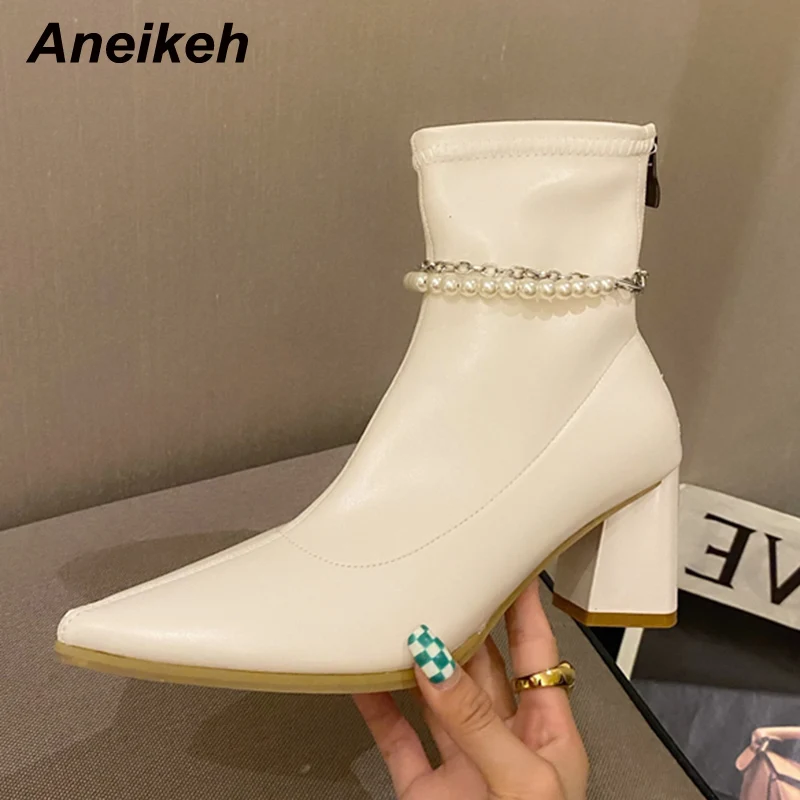 

Женские осенние ботинки на квадратном каблуке Aneikeh, привлекательные элегантные ботинки до щиколотки, свадебная обувь из искусственной кожи...