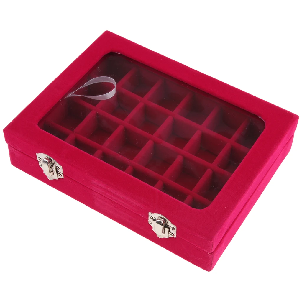 Прозрачное стекло крышка ювелирных изделий лоток 24 Сетки серьги кольцо Дисплей