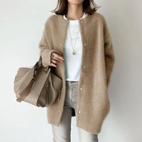 autumn women knitted cartigan sweater spring japan long slveeve outfits female mink like wool blends coat open front lady tops